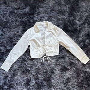 Fashion Nova White Corset Lace-Up Long Sleeve Top | Size Large | NWT